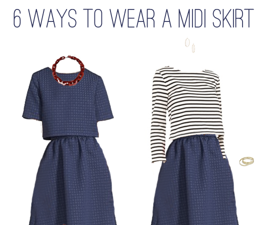 Navy blue midi skirt outfit best sale