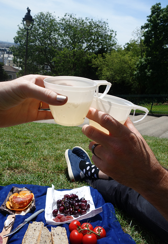 Drinking wine with our Paris picnic