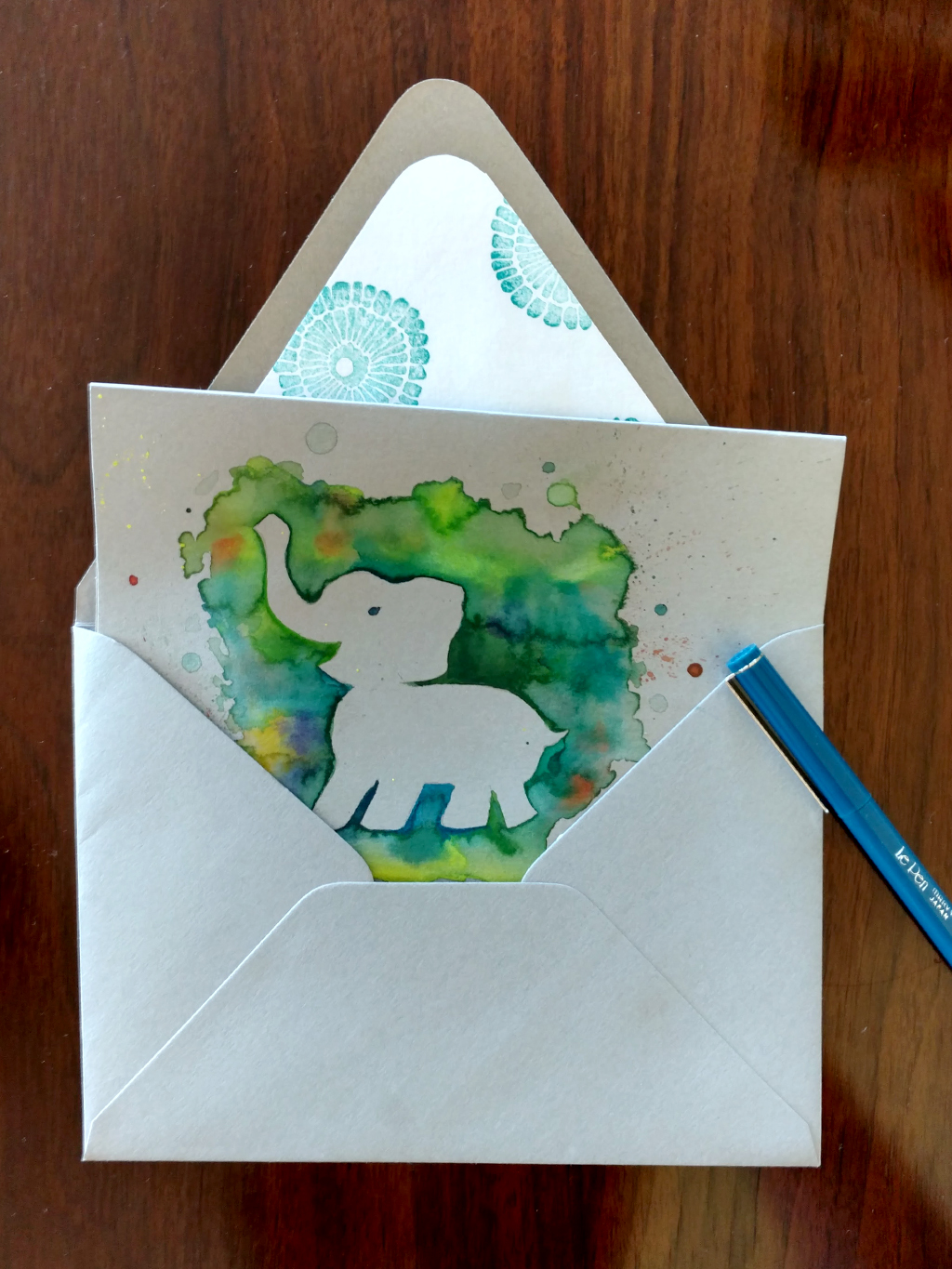 Hand painted elephant baby shower card